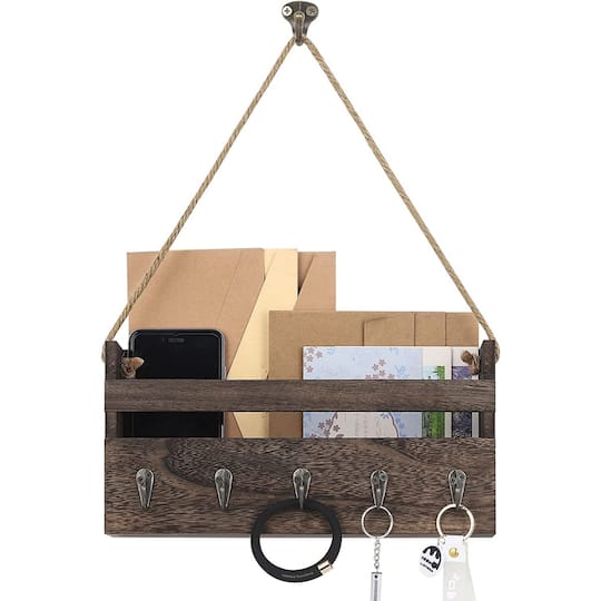 NEX™ Brown Hanging Wall-Mounted Mail Organizer with 5 Hooks